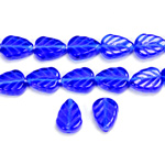 Czech Pressed Glass Engraved Bead - Leaf 10x8MM SAPPHIRE