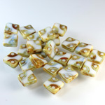 Czech Glass Fire Polish Bead Cut & Engraved Window 10x10MM WHITE with DIFFUSION COATING