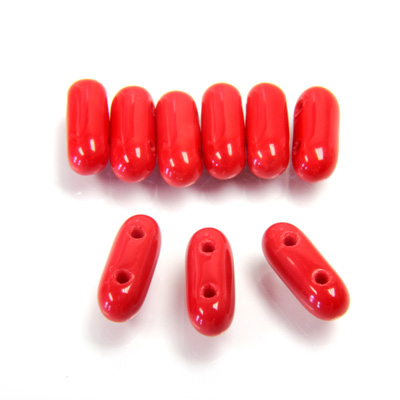 Preciosa Czech Pressed Glass 2-Hole Bead - Twin Roller 09x4MM RED