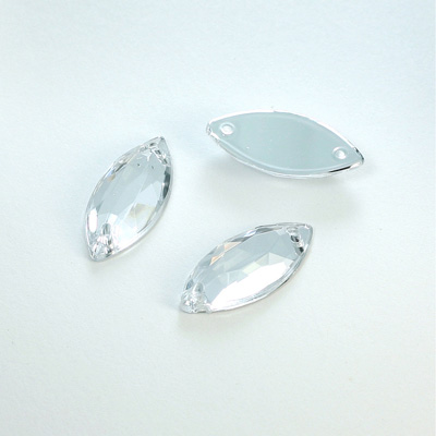 Plastic Flat Back 2-Hole Foiled Sew-On Stone - Navette 20x9MM CRYSTAL
