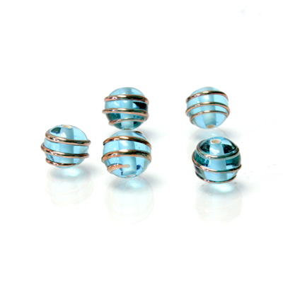 Czech Glass Lampwork Bead - Round 08MM COPPER WRAP AQUA