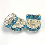 Czech Rhinestone Rondelle - Round Wavy 08MM AQUA BOHEMICA-SILVER