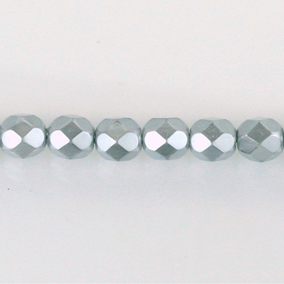 Czech Glass Pearl Faceted Fire Polish Bead - Round 06MM LT GREY 70483