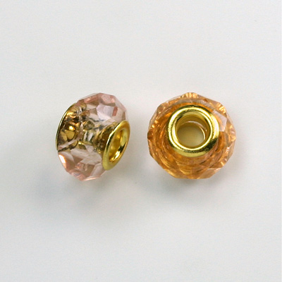 Glass Faceted Bead with Large Hole Gold Plated Center - Round 14x9MM ROSALINE