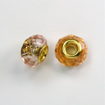 Glass Faceted Bead with Large Hole Gold Plated Center - Round 14x9MM ROSALINE