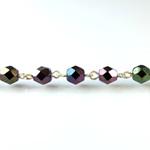 Linked Bead Chain Rosary Style with Glass Fire Polish Bead - Round 6MM IRIS PURPLE-SILVER