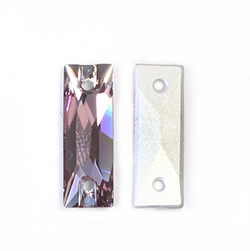 Preciosa Crystal Flat Back 2-Hole Sew-On Foiled Stone - Slim Baguette 18x6 MM LIGHT AMETHYST