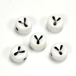 Czech Pressed Glass Engraved Bead - Alphabet 6MM BLACK ON WHITE