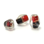 Glass Lampwork Bead - Irregular 14x10MM BLACK RED with GOLDSTONE