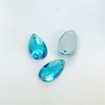 Plastic Flat Back 2-Hole Foiled Sew-On Stone - Pear 16x9MM AQUA