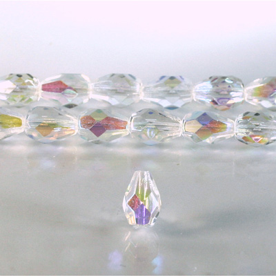 Czech Glass Fire Polish Bead - Pear 10x7MM CRYSTAL AB