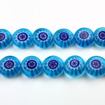 Glass Millefiori Bead - Flat Round 10x4MM AQUA BLUE RED WHITE(06)