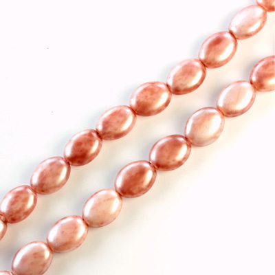 Czech Pressed Glass Bead - Flat Oval 08x6MM PATINA SALMON