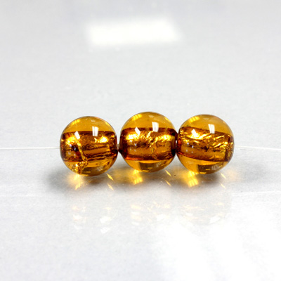 Czech Glass Lampwork Bead - Smooth Round 10MM TOPAZ SILVER LINED