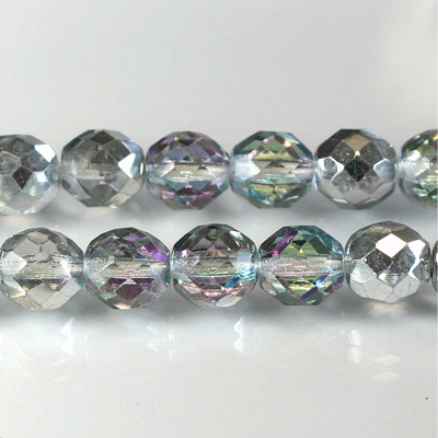 Czech Glass Fire Polish Bead - Round 10MM 1/2 Coated BERMUDA BLUE
