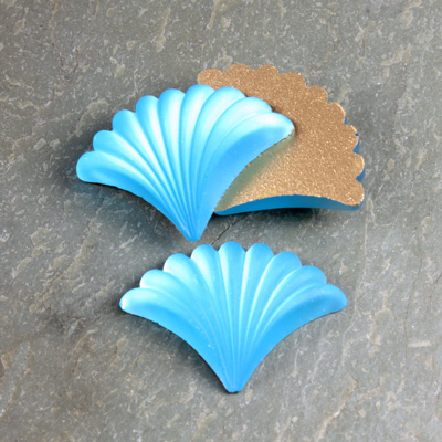 Glass Cabochon - Fan/Shell Shape 25x19MM MATTE AQUA Foiled