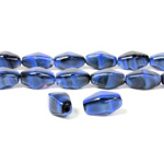 Czech Pressed Glass Bead - Lantern 11x7MM TIGEREYE BLUE