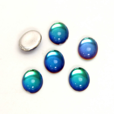 Glass Medium Dome Foiled Cabochon - Coated Oval 10x8MM BERMUDA BLUE