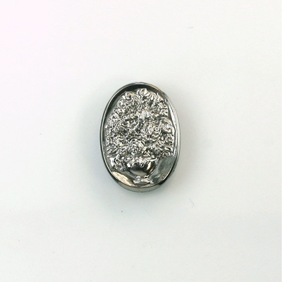 Glass Cameo Flowers in Vase Oval 18x13MM HEMATITE