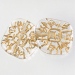 Plastic Engraved Bead - Flat Square Irregular 23x23 GOLD on CRYSTAL