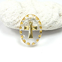 German Glass Engraved Buff Top Intaglio Pendant - CROSS Oval 18x13MM CRYSTAL GOLD