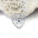 German Glass Engraved Buff Top Intaglio Pendant - TEDDY BEAR Heart 12x11MM CRYSTAL SILVER