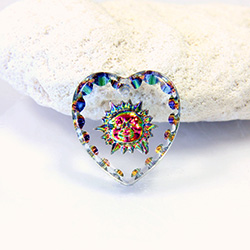 German Glass Engraved Buff Top Intaglio Pendant - SUN Heart 15x14MM CRYSTAL HELIO RED