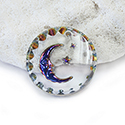 German Glass Engraved Buff Top Intaglio Pendant - MOON & STARS Round 18MM CRYSTAL HELIO BLUE
