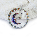 German Glass Engraved Buff Top Intaglio Pendant - MOON & STARS Round 18MM CRYSTAL HELIO BLUE