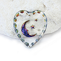 German Glass Engraved Buff Top Intaglio Pendant - MOON & STARS Heart 20x18MM CRYSTAL HELIO BLUE