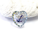 German Glass Engraved Buff Top Intaglio Pendant - ANCHOR Heart 15x14MM CRYSTAL HELIO BLUE