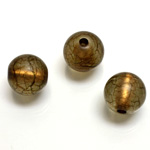 Plastic Bead - Bronze Lined Veggie Color Smooth Large Hole  Round 14MM MATTE OLIVE