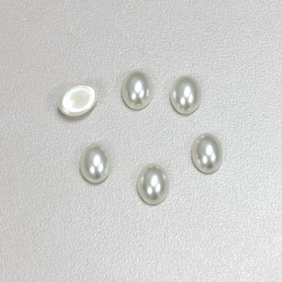 Glass Medium Dome Pearl Dipped Cabochon - Oval 08x6MM WHITE
