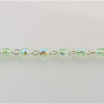 Linked Bead Chain Rosary Style with Glass Fire Polish Bead - Round 4MM PERIDOT AB-SILVER