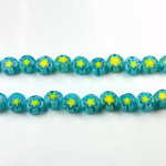 Glass Millefiori Bead - Flat Round 06x3MM AQUA WHITE YELLOW (13)