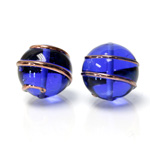 Czech Glass Lampwork Bead - Round 18MM COPPER WRAP COBALT