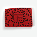 Plastic Oriental Caved Series Flat Back Stone 54X39MM CINNABAR