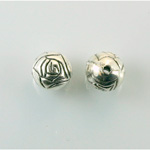 Metalized Plastic Engraved Bead - Rosebud  Round 10MM ANTIQUE SILVER