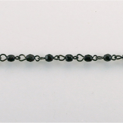 Linked Bead Chain Rosary Style with Glass Fire Polish Bead - Round 3MM JET-JET