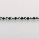 Linked Bead Chain Rosary Style with Glass Fire Polish Bead - Round 3MM JET-JET