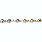 Linked Bead Chain Rosary Style with Glass Pearl Bead - Round 4MM GREY-Brass