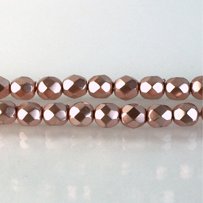 Czech Glass Pearl Faceted Fire Polish Bead - Round 06MM ROSE ON CRYSTAL 78417