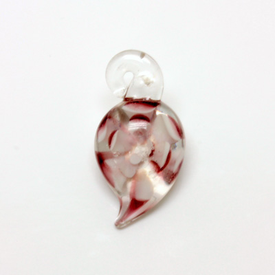 Glass Lampwork Pendant - Pear Curved 30x16MM Flower PURPLE CRYSTAL