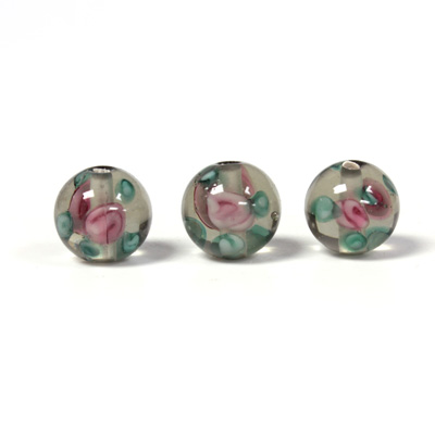 Czech Glass Lampwork Bead - Smooth Round 10MM Flower ON BLACK DIAMOND