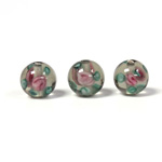 Czech Glass Lampwork Bead - Smooth Round 10MM Flower ON BLACK DIAMOND