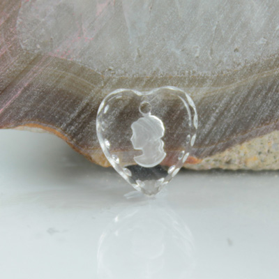 German Glass Engraved Buff Top Intaglio Pendant - CAMEO WOMAN'S Head Heart 12x11MM MATTE CRYSTAL
