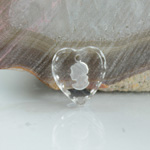 German Glass Engraved Buff Top Intaglio Pendant - CAMEO WOMAN'S Head Heart 12x11MM MATTE CRYSTAL