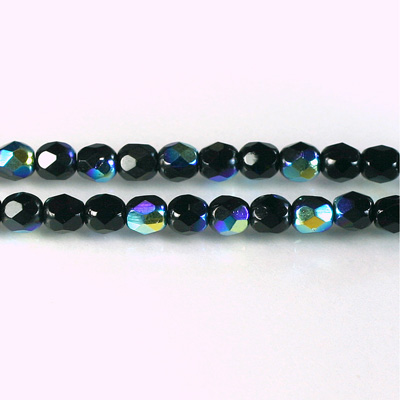 Czech Glass Fire Polish Bead - Round 05MM JET AB