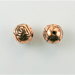 Metalized Plastic Engraved Bead - Rosebud  Round 10MM ANTIQUE COPPER