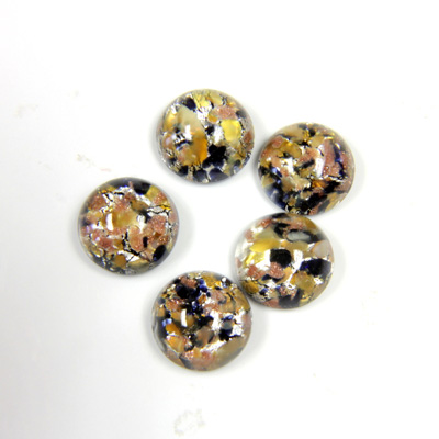 Glass Medium Dome Lampwork Cabochon - Round 11MM MULTI GOLD SILVER with  AVENTURINE (04266)